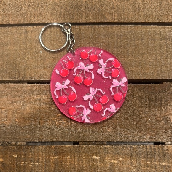 Cherry Keychain with Pink Bows - Picture 1 of 2
